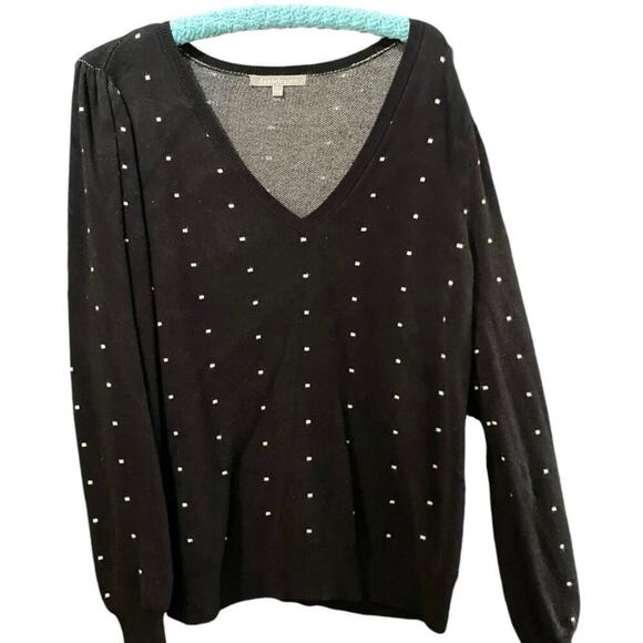 Daniel Rainn Black Keily Polka Dot Long Sleeves V-Neckline Sweater Size XL - Picture 6 of 6